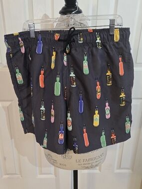 Men's Black Bottle-Print Swim Trunks